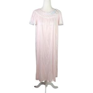 Vintage 80s Val Mode pastel pink quilted trim midi nightgown dress M